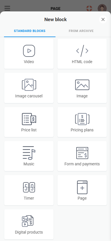 Second part of content blocks on Taplink