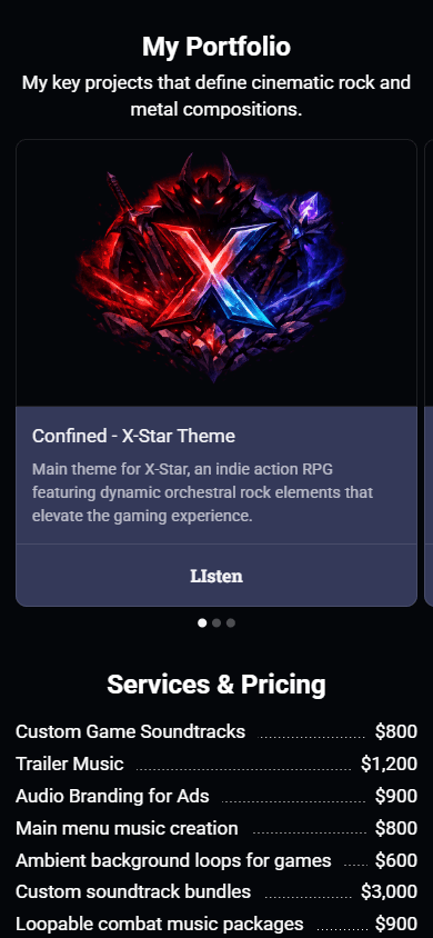 Middle of the music artist’s website built with Taplink AI