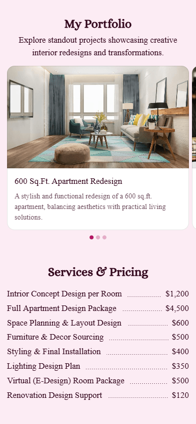 Middle of the designer’s website built with Taplink AI