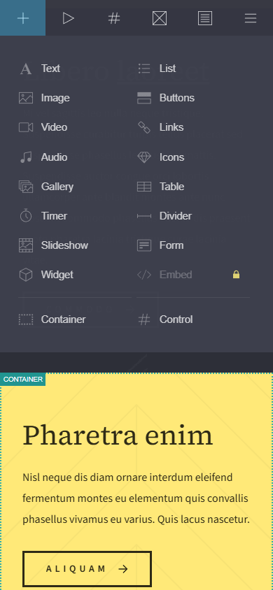 16 content blocks available on Carrd