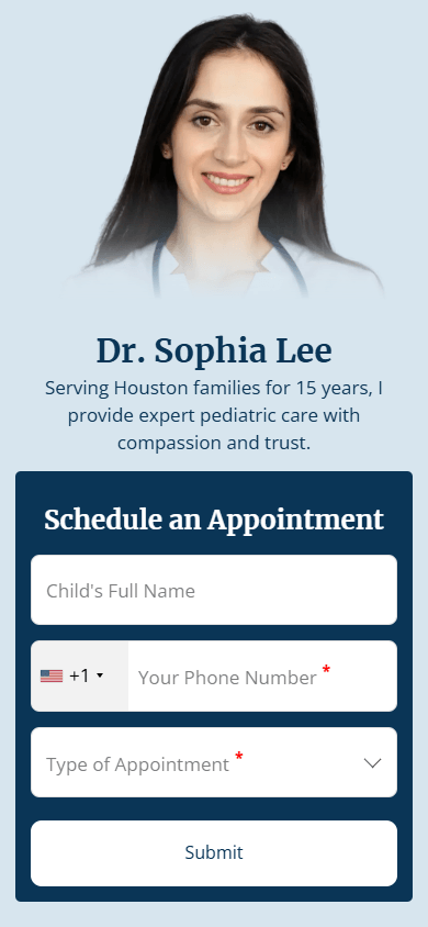 Top of the doctor’s website created with the Taplink AI website builder