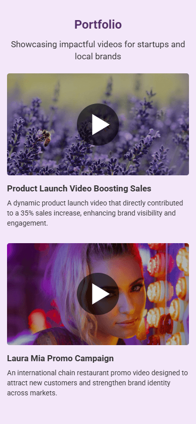 Middle of the portfolio website built with Taplink AI