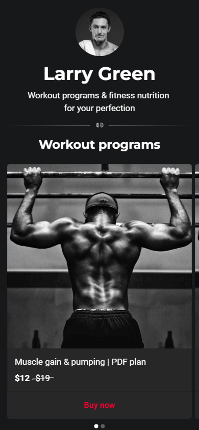 Fitness trainer’s website built with Taplink as a Leadpages alternative