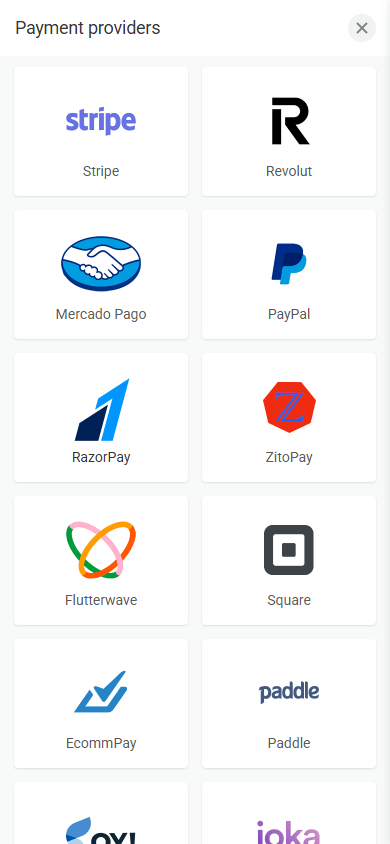 The first part of the payment processors available on Taplink