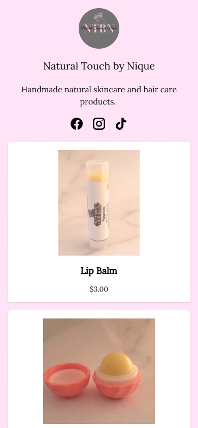Bio link page created with the LinkPop bio link tool and displaying a profile image, text, socials links, and products