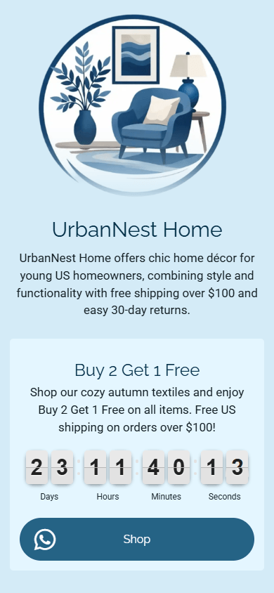 Top of the e-commerce website created with the Taplink AI website builder