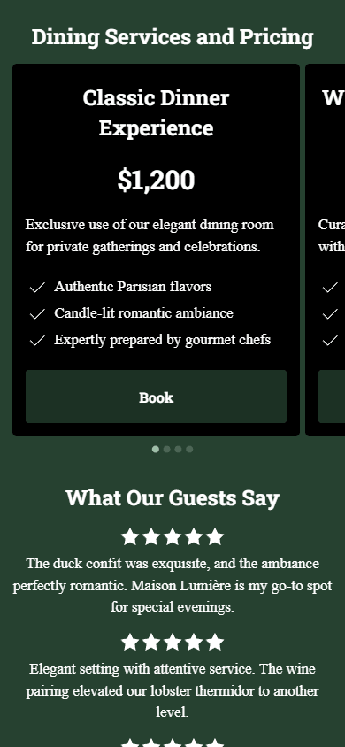 Middle of the restaurant’s website built with Taplink AI
