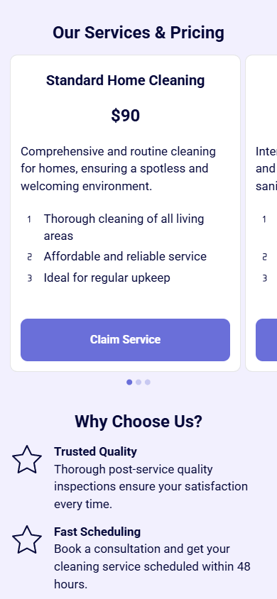 Middle of the service business website built with Taplink AI