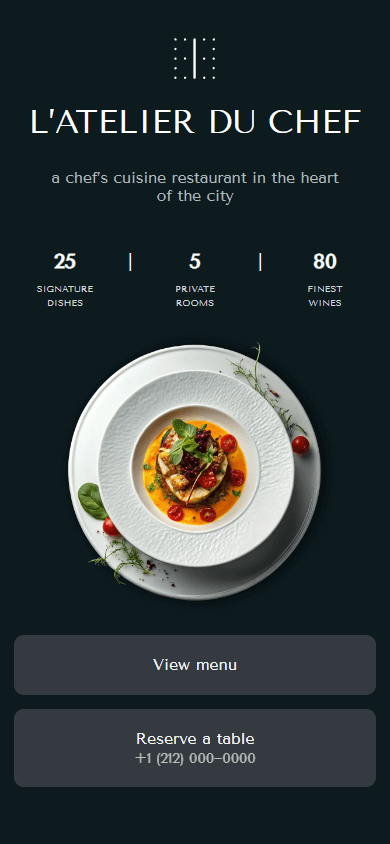 A link tree template for a fine-dining restaurant