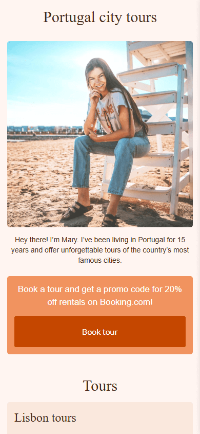 An individual travel agent’s link tree template