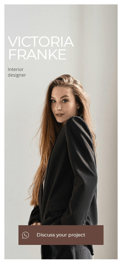 Top section of the interior designer’s Milkshake-style website made with the Custom block