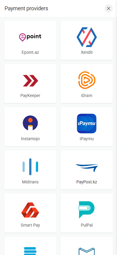 The second part of the payment processors available on Taplink