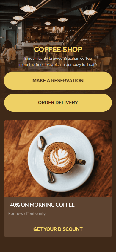 Coffee shop’s website created with Taplink