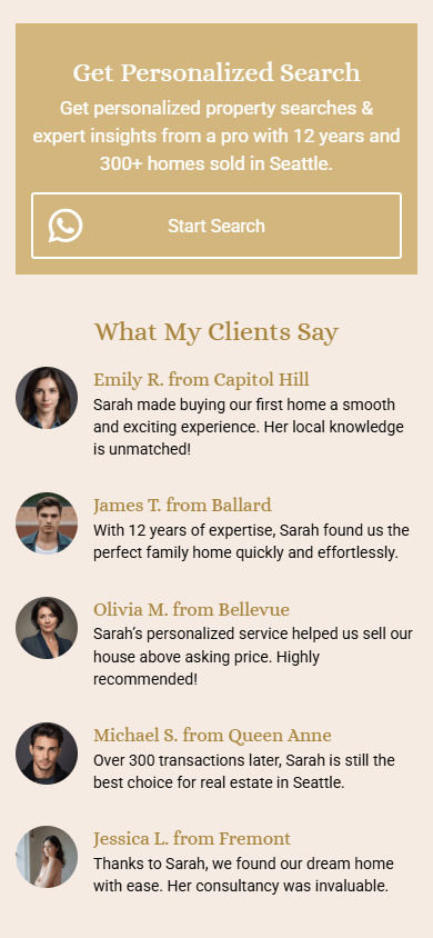 Middle of the real estate agent’s website created with Taplink AI