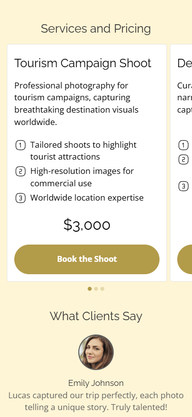 Middle of the photographer’s website built with Taplink AI