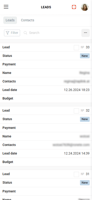 Leads page on Carrd alternative Taplink