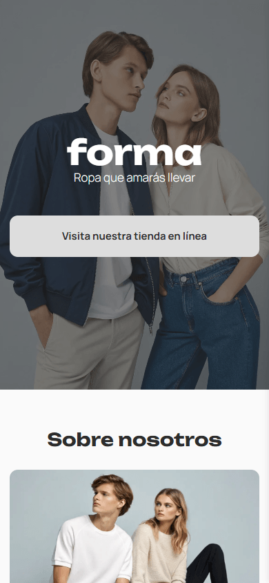 Parte superior del ejemplo de la página de link in bio de una tienda de ropa