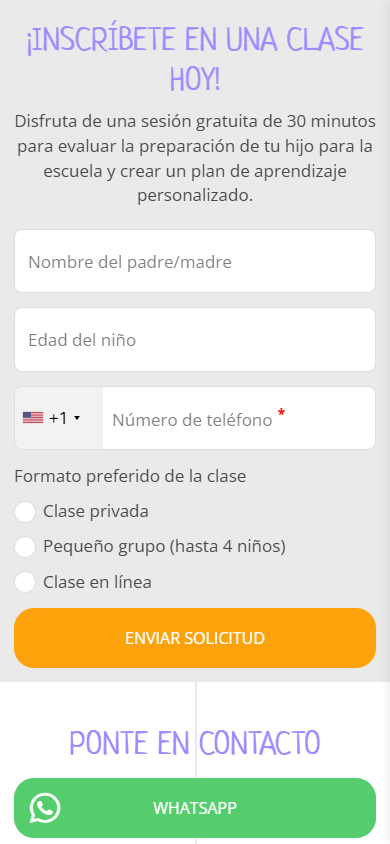 Parte inferior de la página de link in bio de la escuela online