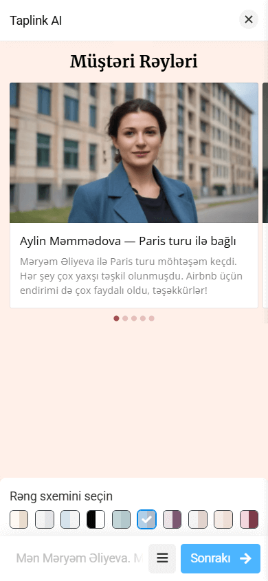 Rəylər bölməsi, böyük şəkil, ad və mətn ilə layout