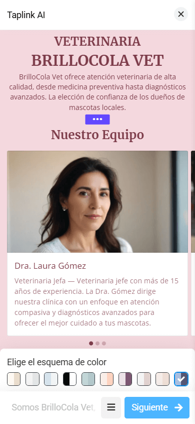 Una página con un diseño rosa generada con Taplink AI