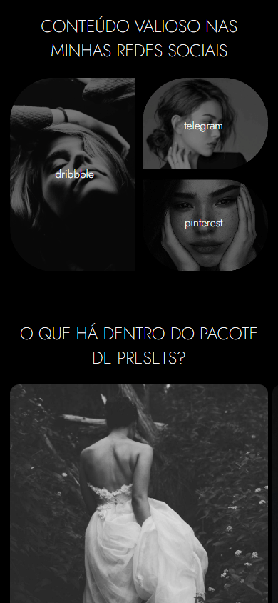 Parte central da página de link na bio de um fotógrafo