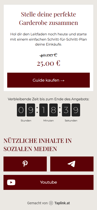 Unterer Teil des Link-in-Bio-Seiten-Beispiels eines Guide-Erstellers