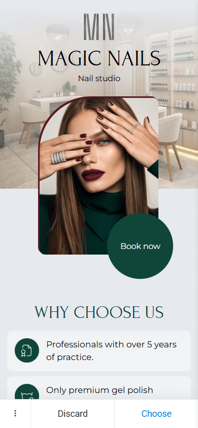 A link in bio page template for the nail studio in Taplink