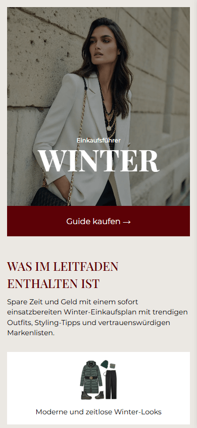 Oberer Teil des Link-in-Bio-Seiten-Beispiels eines Style-Guide-Erstellers