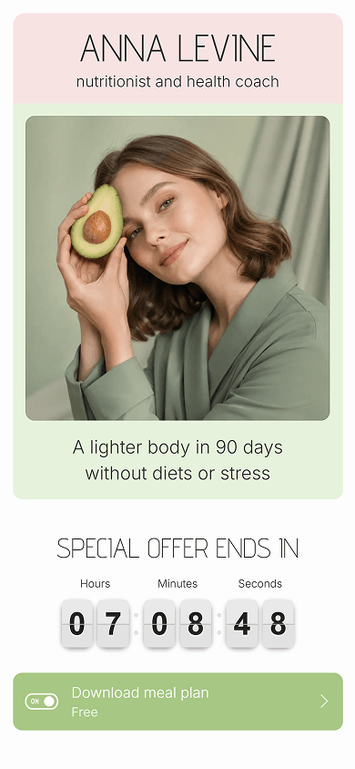 Top section of the nutritionist’s Beacons-style website