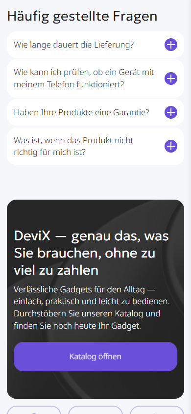 Unterer Teil der Link-in-Bio-Seite eines Gadget-Shops