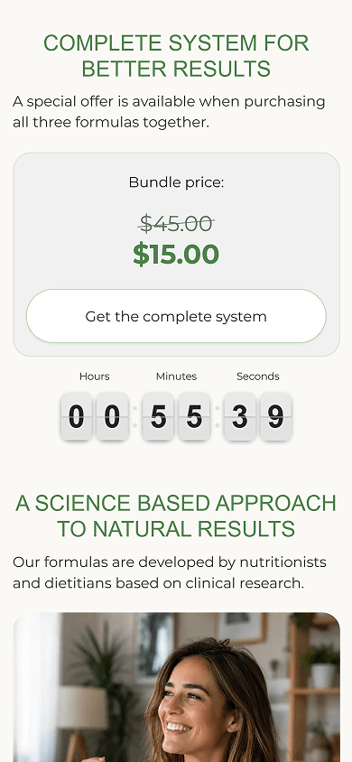 Middle section of the supplement brand’s Beacons-style website