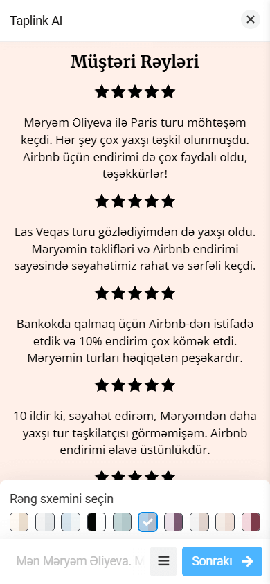 Ulduzlar və mətn layoutuna malik Rəylər bölməsi