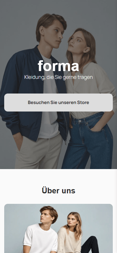 Oberer Teil des Link-in-Bio-Seiten-Beispiels eines Bekleidungsgeschäfts