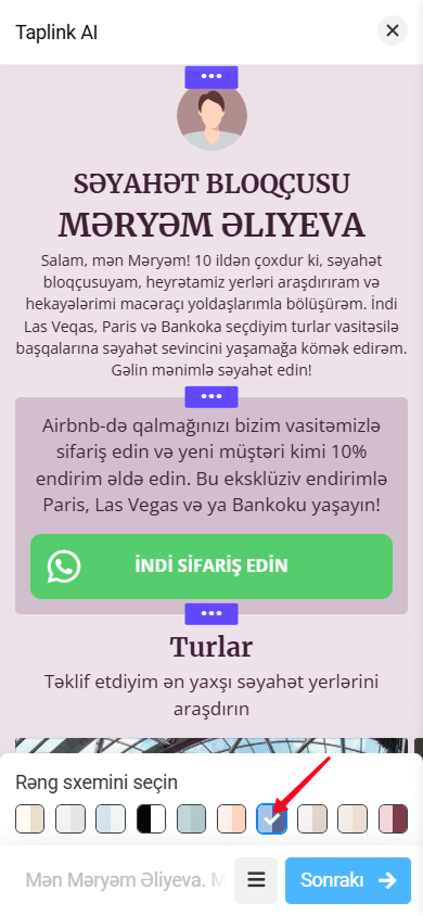 Çəhrayı rəng sxemli Taplink AI səhifəsi