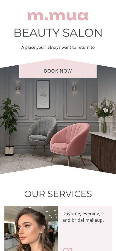 Top section of the beauty salon’s Beacons-style website
