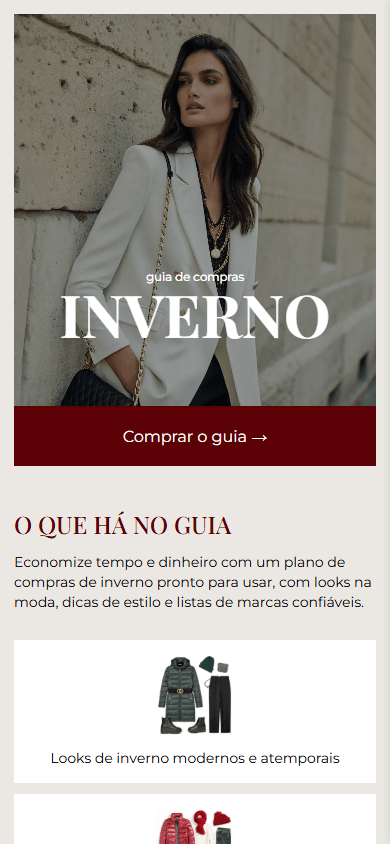Parte superior do exemplo de página de link na bio da criadora de um guia de estilo