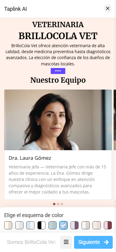 Una página con un esquema de color amarillo en el generador Taplink AI