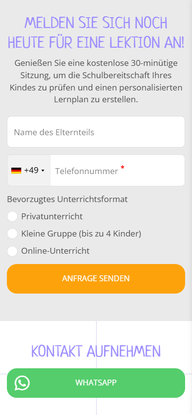 Unterer Teil der Link-in-Bio-Seite einer Online-Kinderschule