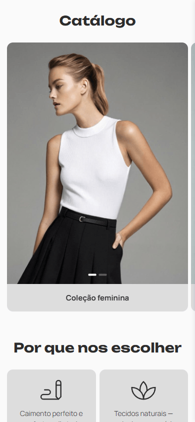 Parte central do exemplo de página de link na bio de uma loja