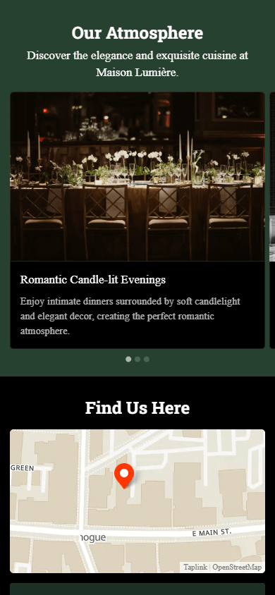 Bottom of the restaurant’s website generated with Taplink