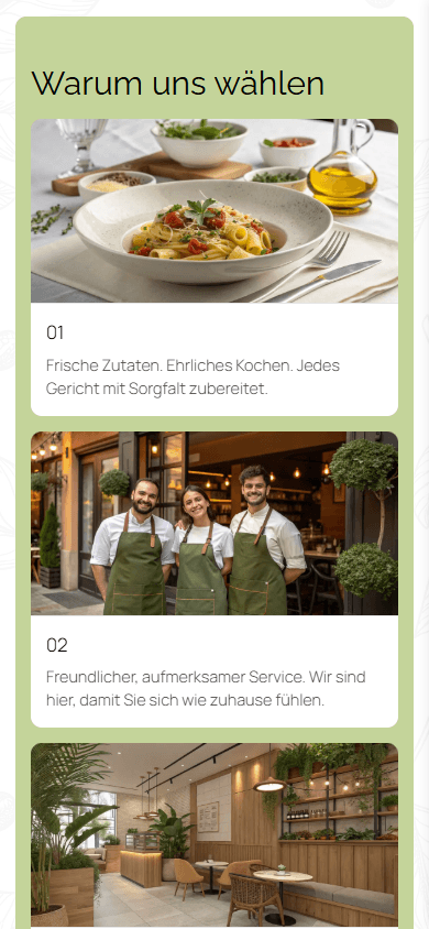 Mittlerer Teil der Link-in-Bio-Seite eines Cafés