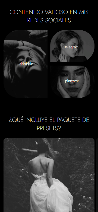Parte media de la página de link in bio de un fotógrafo