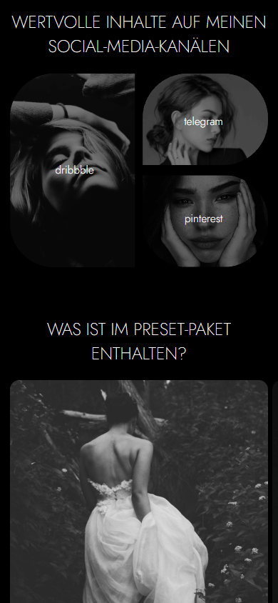 Mittlerer Teil der Link-in-Bio-Seite eines Fotografen