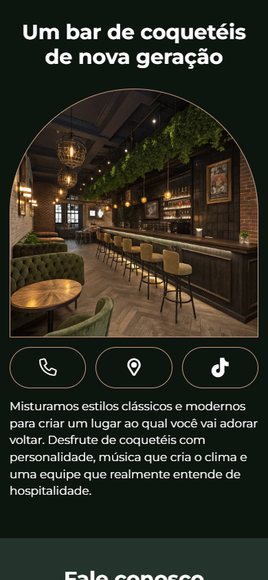Parte inferior da página de link na bio de um bar