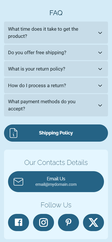 Bottom of the e-commerce website generated with Taplink