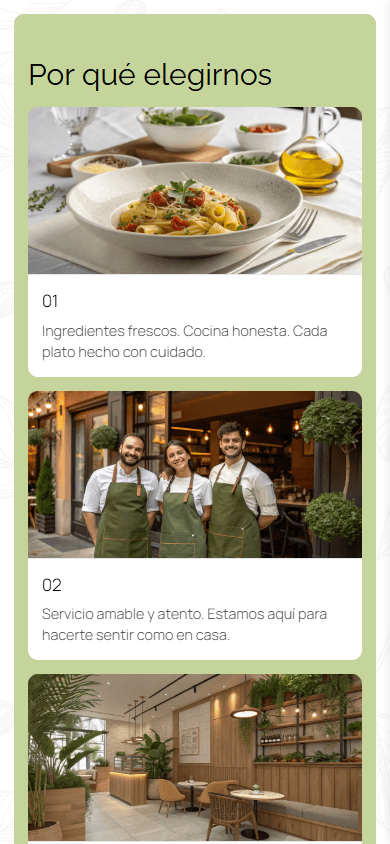 Parte media de la página de link in bio de un café