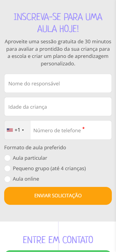 Parte inferior da página de link na bio de uma escola online