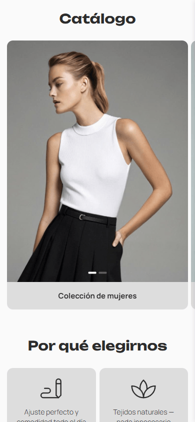 Parte media del ejemplo de la página de link in bio de una tienda