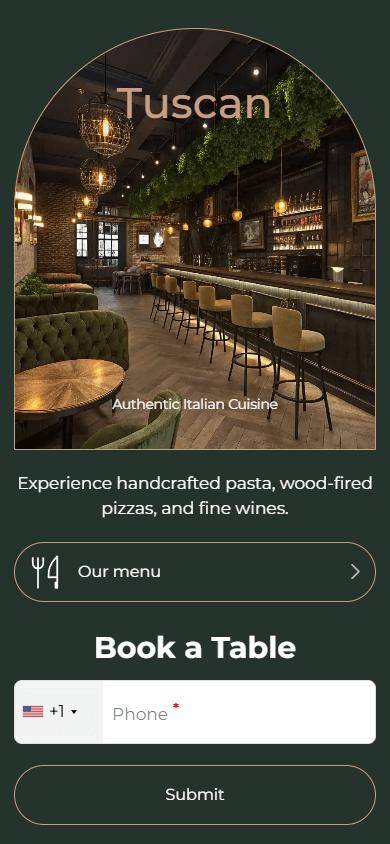 An Italian restaurant’s link in bio page created with Taplink as an alternative to Bio Sites and Linktree