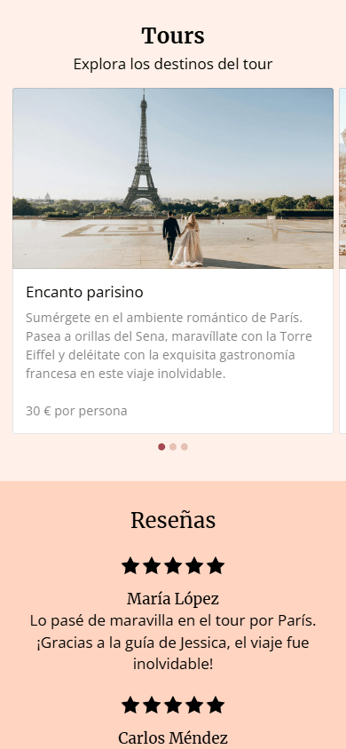 La parte central del ejemplo de la página creada con la herramienta de link in bio con IA de Taplink